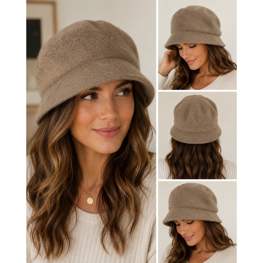Betmar New York Angora Blend Taupe Cloche Bucket Hat Women's One Size